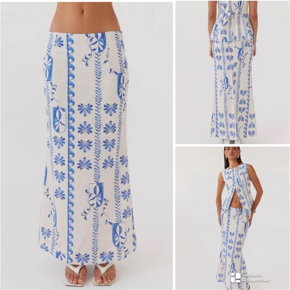 Peppermayo born for Bordeaux linen midi skirt Floral Wave - Picture 1 of 9